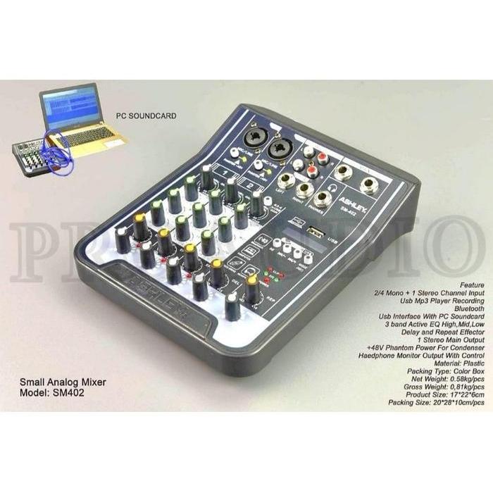 MIXER AUDIO ASHLEY 4 CHANNEL SM-402 SM402 SM 402 BLUETOOTH ORIGINAL
