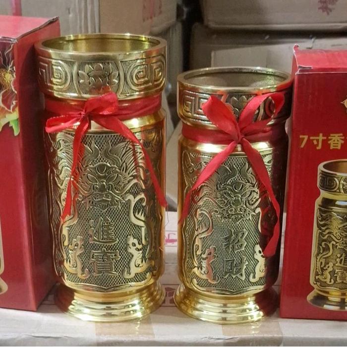 Kong Hio Dupa / Tempat Hio Dupa / Tempat Dupa Hio Kong Bahan Kuningan Full Taiwan Asli Tinggi 22 Cm