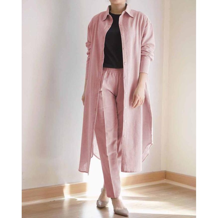 Setelan Long Tunik Lucia Set Wanita Bahan Polo Linen Model Kekinian Lucia Set Linen One Set New By