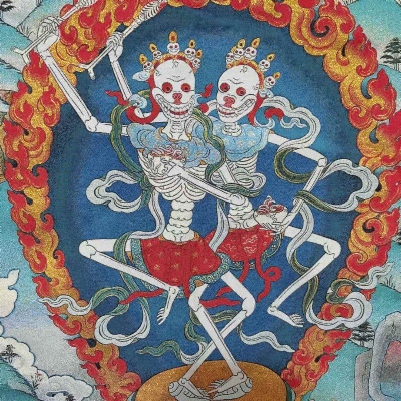 Tangka Embroidery Corpse Tornado Main Statue Citipati Brocade Chinese Home Decoration Hanging