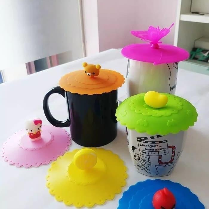 Tutup gelas cangkir silikon karakter lucu unik penutup gelas mug