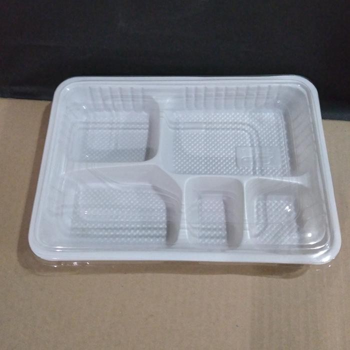 mika box bento h-01 sekat 5 warna putih/tutup bening/isi 50 pcs
