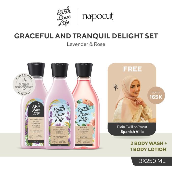 [FREE NAPOCUT] TRIPLE PACK EARTH LOVE LIFE Graceful & Tranquil Delight Set - Bundle 2 Body Wash & 1