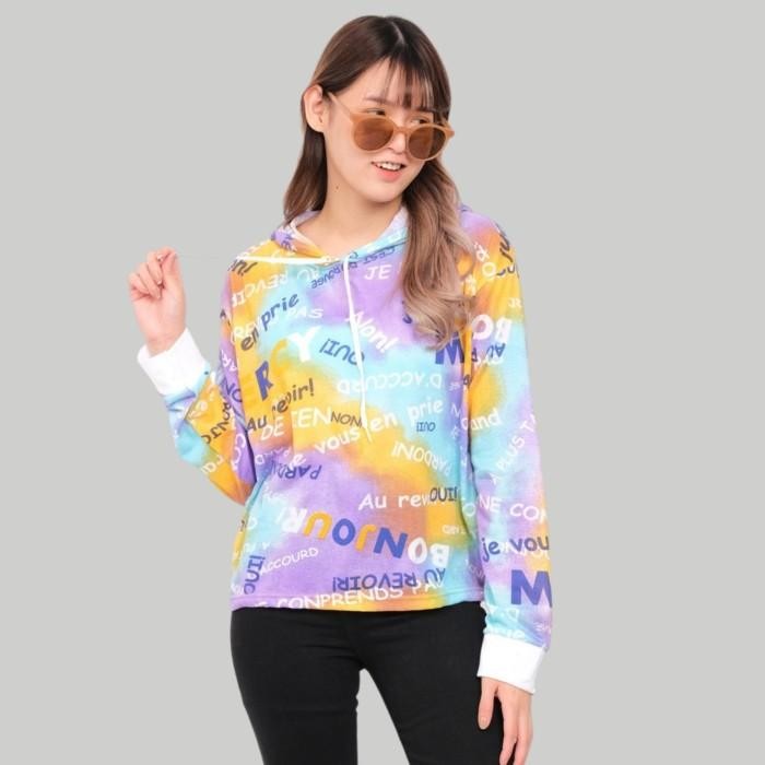 Monellina KADE Kaos Crop Hoodie Tie Dye Jumbo Lengan Panjang Wanita