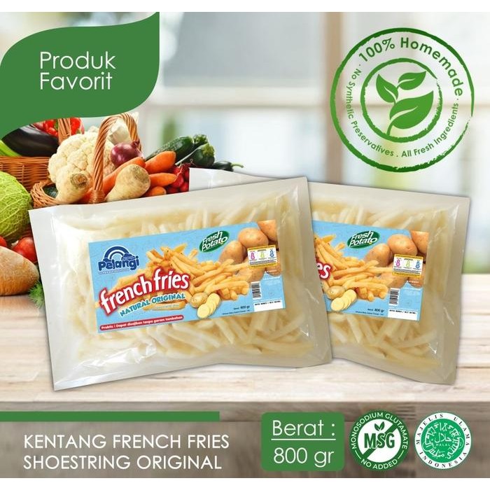 

Pilihan- Pelangi Kentang French Fries Original Non Msg Non Pengawet 800 Gram
