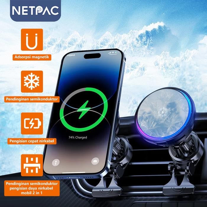 NETPAC Fan Cooler Semikonduktor Magnetik Mobil Wireless Charger Braket HP