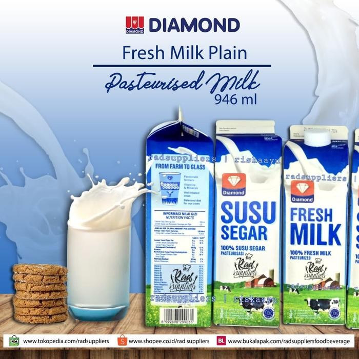 Pilihan- Diamond Fresh Milk Plain 1Liter, Diamond Susu Pasteurisasi Plain 1Ltr