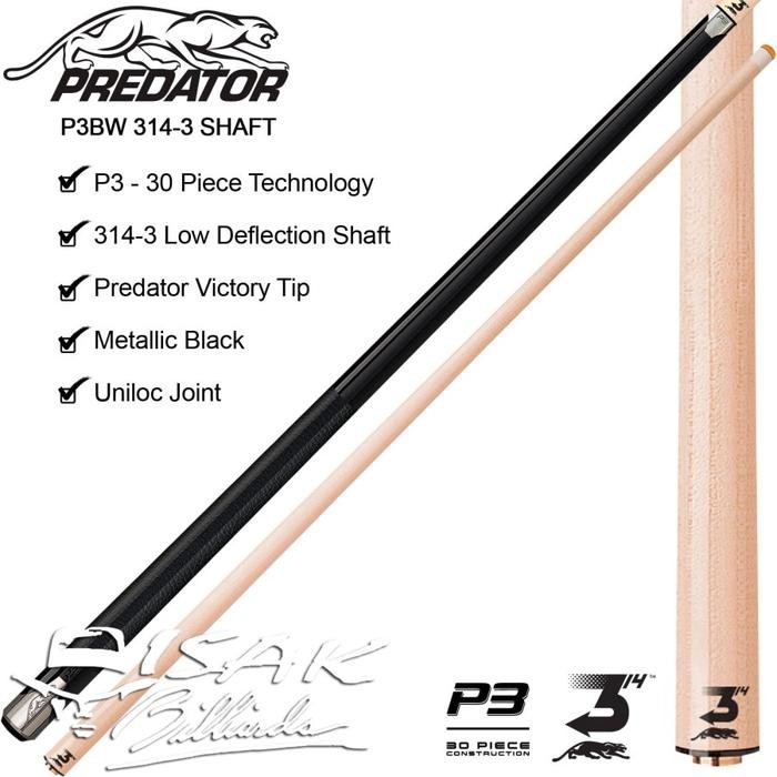 Predator Black P3 Pool Cue With Leather Luxe Wrap - Billiard Cue Stick Stik Biliar Asli