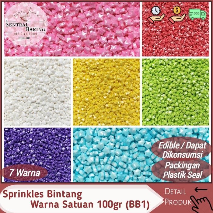 

Stok Baru Sprinkle Kue Bintang Warna Satuan 100gr (BB1)/ Springkel Springkle Kue