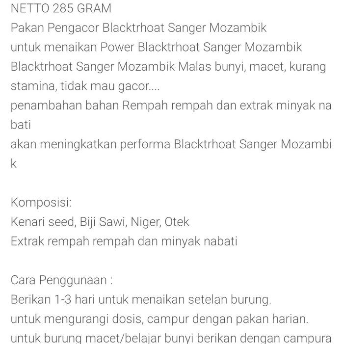 Chocolatoslatoe Caroll Blackthroat Pakan Penggacor Burung Finch Terbaik