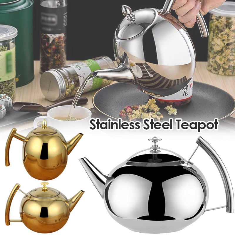 Thickened Stainless Steel 1-2L Teapot Flower Tea Kettle with Strainer Hotel Restaurant Restaurant Co