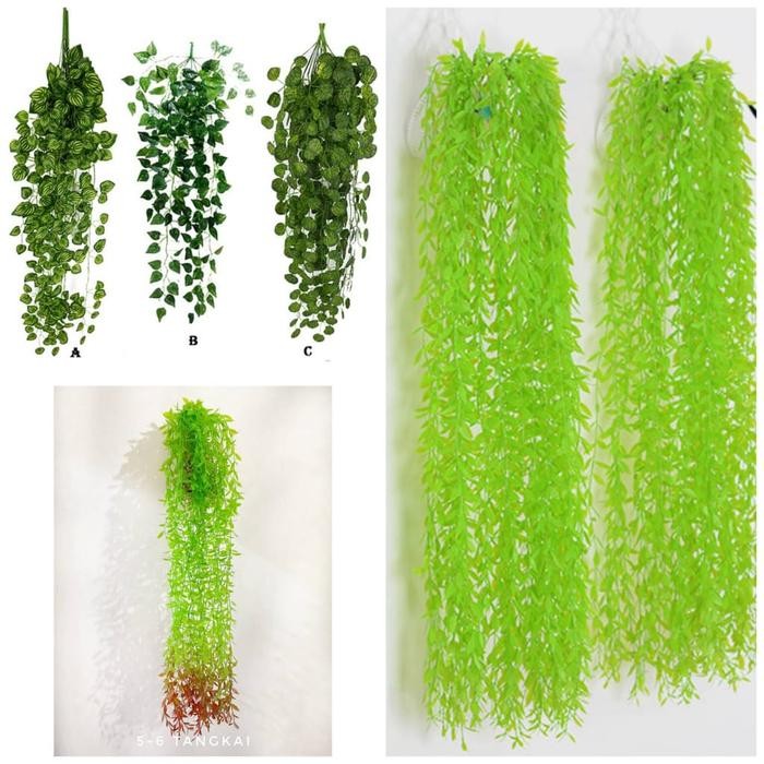 Tanaman Daun Hias Palsu 5 Cabang Daun Rambat Plastik Bunga Gantung Dekorasi Dinding Ruangan Cafe