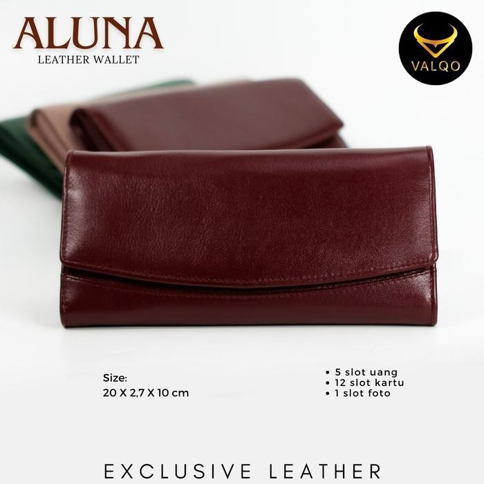New VALQO ALUNA Dompet Kulit Sapi Wanita perempuan Dompet Panjang Elegan Hitam Kartu Uang