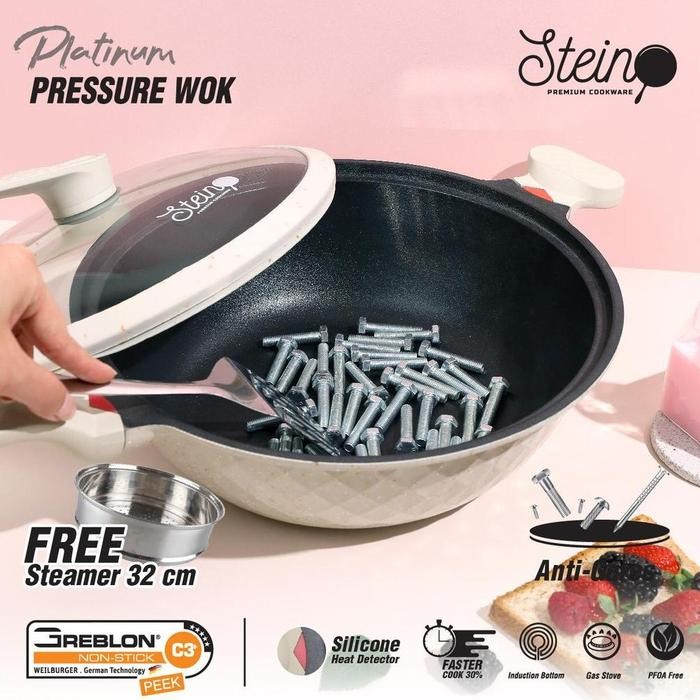 (FREE KUKUSAN) STEINCOOKWARE PLATINUM PRESSURE WOK 32CM PANCI PRESTO