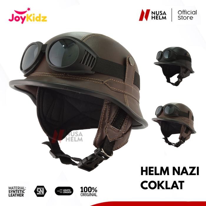 Helm Dewasa Nazichips Vintage Motor Tentara Jerman Remaja Kulit Sintetis Kacamata