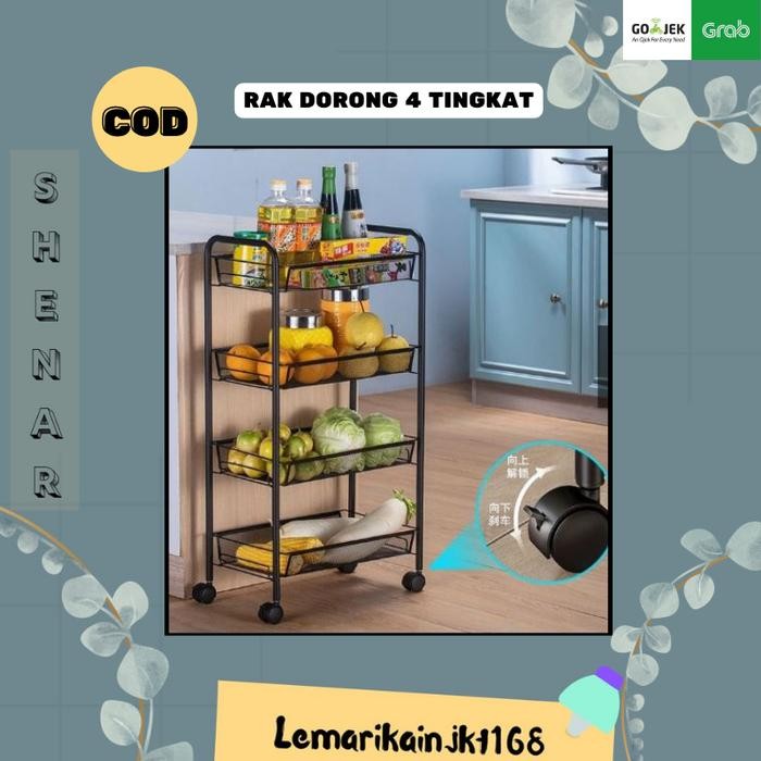 Rak Dapur Dorong Troli Penyimpanan Barang Besi Rak Dorong Besi 4 Susun Rak Salon Besi kokoh Rak