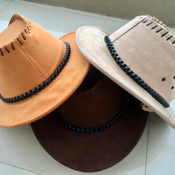 kfiv Jerry Shop Id Topi Cowboy Anak Bahan Semi Kulit Asli Diameter 58-60Cm Lebar Brim 6Cm