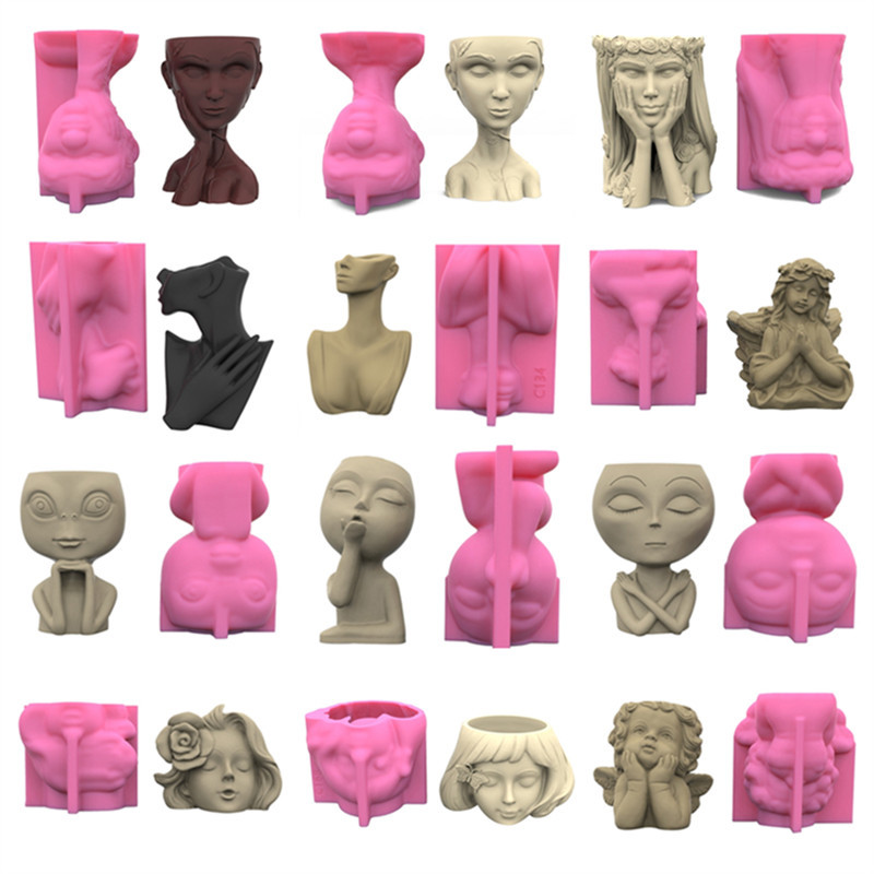 Abstract Human Face Gypsum Silicone Mold Diy Succulents Concrete Flower Pot Plaster Cement Clay Mold