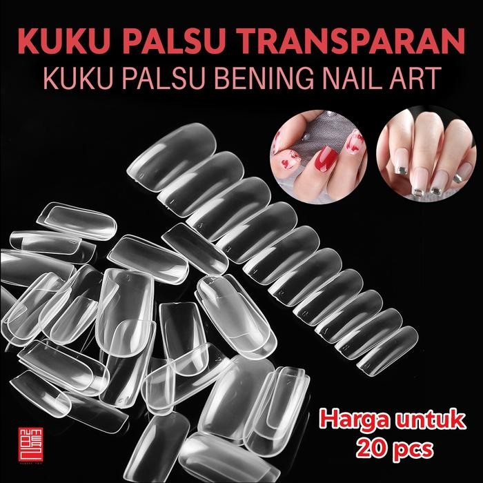 Kuku palsu clear transparan putih bening polos manicure
