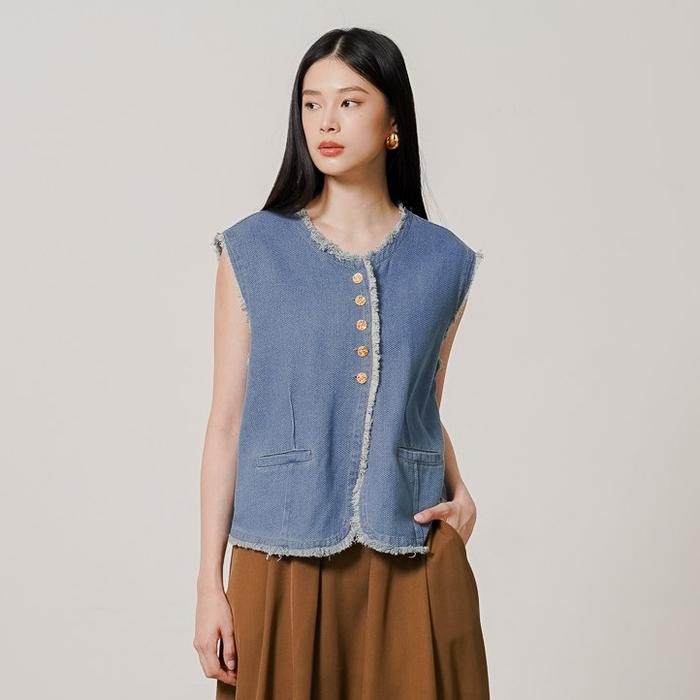 tvz6- This Is April Baju Outer Vest Denim Casual Wanita Jeans Kekinian Tanpa Lengan Elaine
