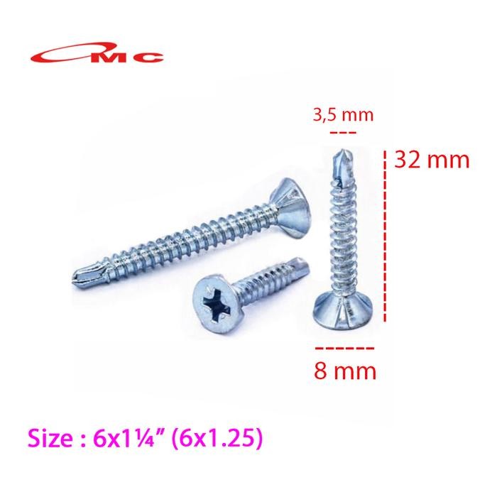 Jual Sekrup Grc Sds #6X1.25'' Sekrup Sds Fh (+) Greet Putih Skrup 3Cm #6X1" / #6X1,25'' Kalsiboard