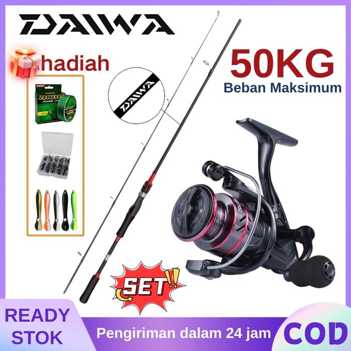 DAIWA Pancing Set Lengkap Joran Reel Laut 50Kg Daya Tarik Kuat Metal Gulungan Power 1.65M-2.7M