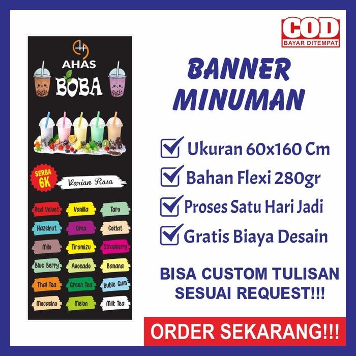 ASLI Banner Baner Bener Spanduk Jual Minuman Aneka Boba 60x160cm Request READY STOCK