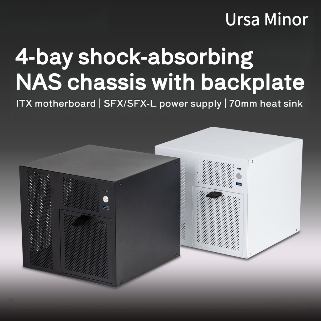 Ursa Minor 4-Bay Nas Chassis Case, Sfx Power Supply Itx Motherboard Feiniu Black Group Home Storage