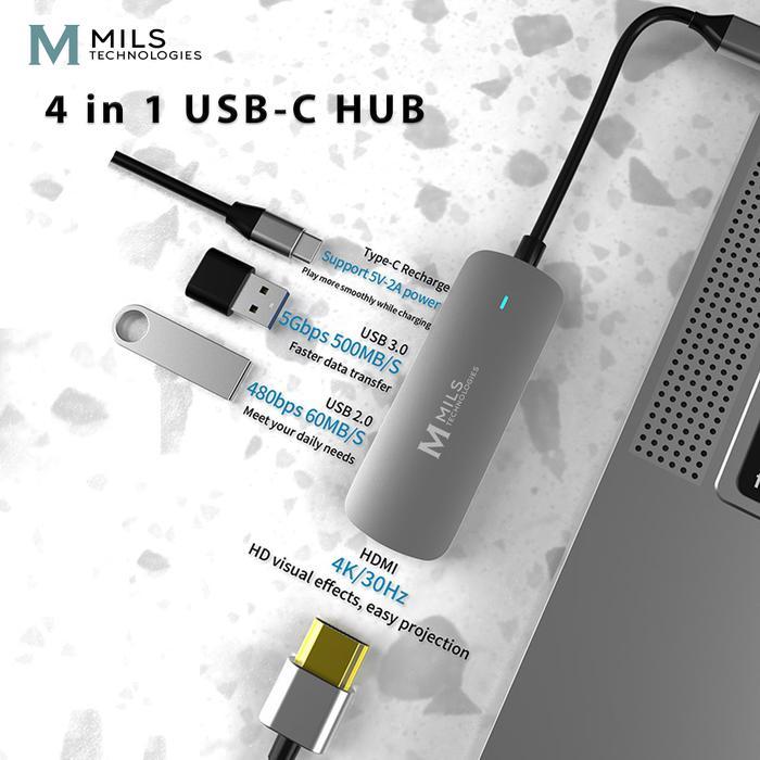 MILS 4 IN 1 USB-C HUB CONVERTER ADAPTER EXTENSION USB 3.0 HDMI TYPE-C CARD READER - CHUB4