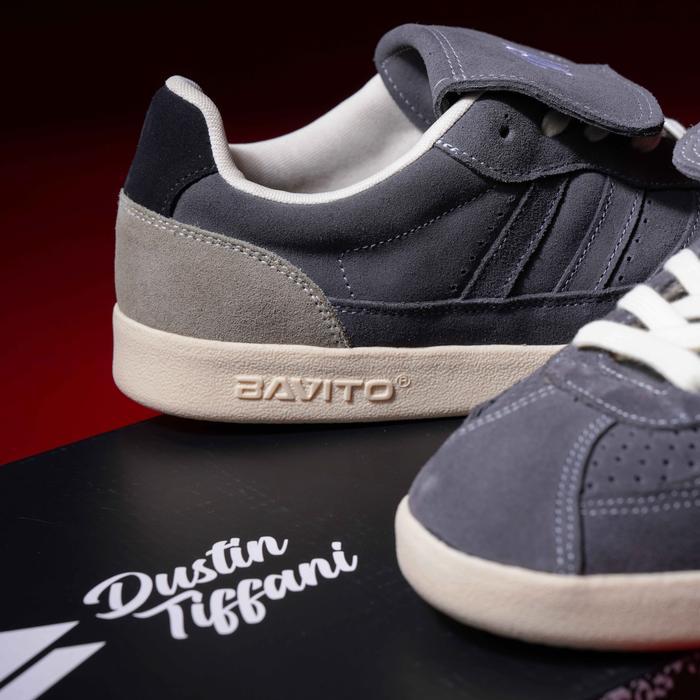 Terlaris Bavito X Dustin Tiffani Grey White - Sepatu Sneakers Casual Pria Wanita Full Suede Size 36