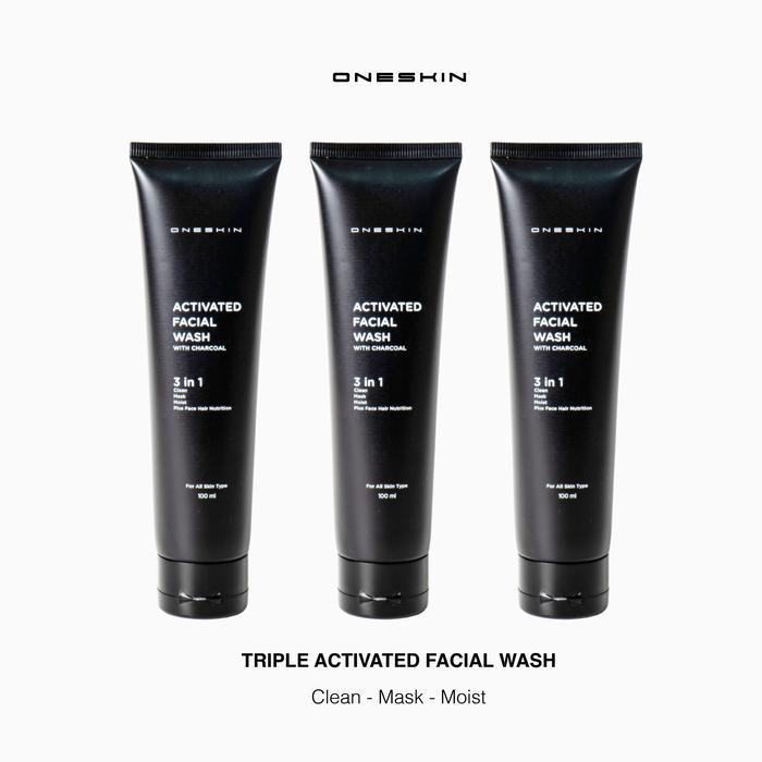 DISKON! Oneskin Activated Facial Wash "With Charcoal" Triple Pack Kotoran Membersihkan Wajah Pria