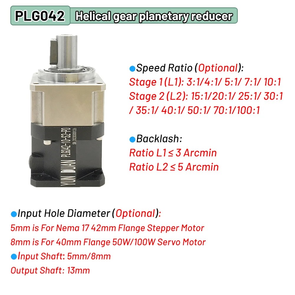YUNDUAN Helical Planetary Gearbox Step-down Gearbox Motor Reducer for Nema17 Nema23Nema34 Stepper