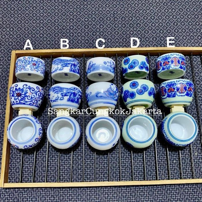 Jayus - Cepuk Keramik Lukis Burung Sedang Tieumi Kenari Ciblek Ori Cungkok Set 3Pcs