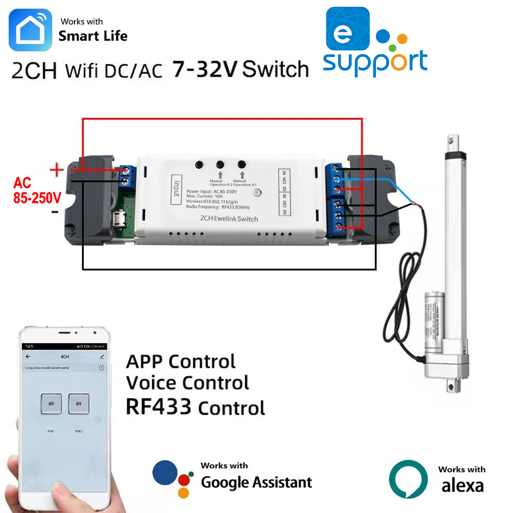 eWelink Tuya Zigbee Smart Electric Linear Actuator Motor Controller,AC 110V 220V 2 Ch