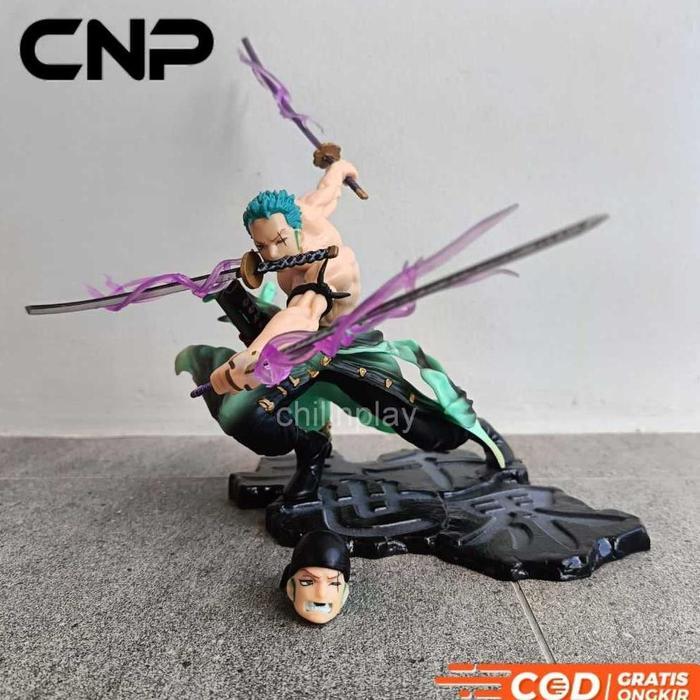 Ready Action Figure Zoro Three Knife Original Anime One Piece Figures Roronoa Zoro Pvc Koleksi