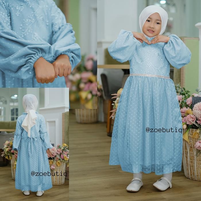 muna Gamis anak perempuan lebaran 2022 model gamis terbaru mewah elegan kekinian kondangan tile dot