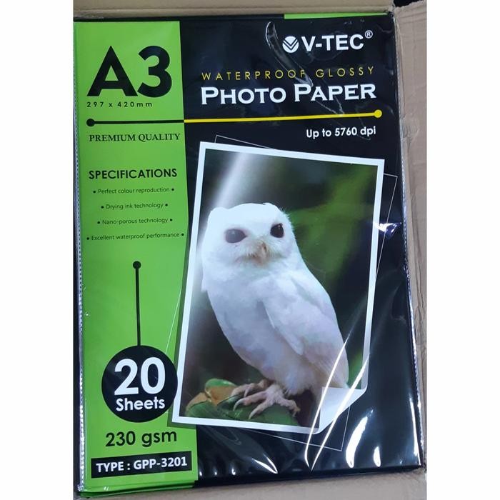 

Pilihan- V-Tec Kertas Foto Glossy A3 230Gsm Gpp-3201 Waterproof Quick Drying 20 Sheets Bright