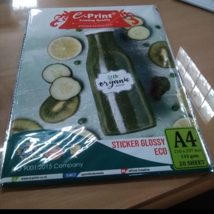 

Pilihan- Kertas Sticker Glossy E-Print Eco A4 135 Gsm Isi 20 Sheet