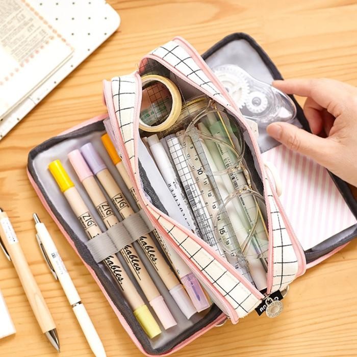 

READY- [READY STOCK] ANGOO KAWAII LARGE CAPACITY PENCIL CASE 3 COMPARTMENT POUCH PEN BAG DOUBLE SIDE