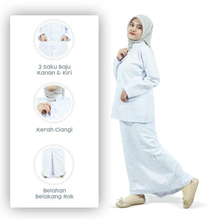 LINCURT - Baju Perawat Putih Set Rok Klinik Rumah Sakit Wanita Lengan Panjang