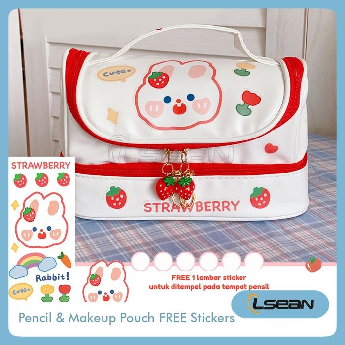 

OJ PENCIL MAKEUP CASE MULTIFUNGSI ORGANIZER POUCH CUTE KOREA FREE STICKER kotak pensil bertingkat