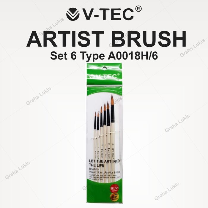 Pilihan- V-Tec Round Brush 0018H Set 6 / Kuas Lukis Set 6