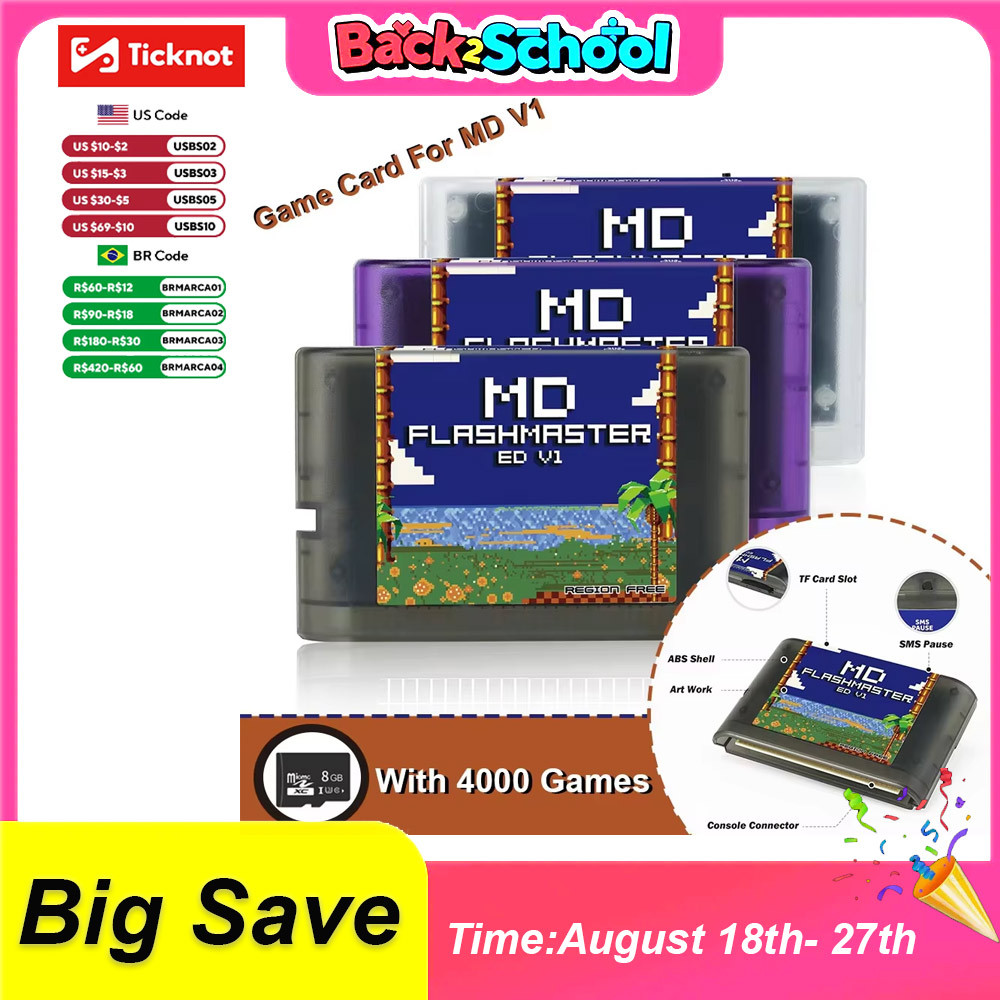 TERBARU New 4000 In 1 Game Cartridge For Mega Drive MD Game Cassette With 8GB TF Card For SEGA Genes