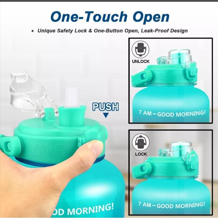 Original Quifit 2L Straw Bottle Tritan Botol Air Minum Motivasi