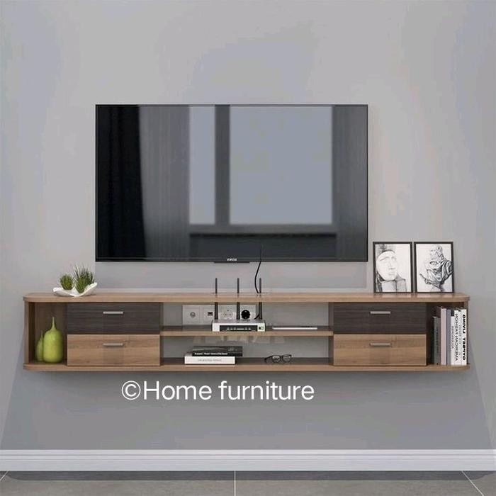 Home Furniture Meja TV Minimalis 210x30x35 Gantung Tanpa Kaki Bahan Multipleks Finishing Tacosheet