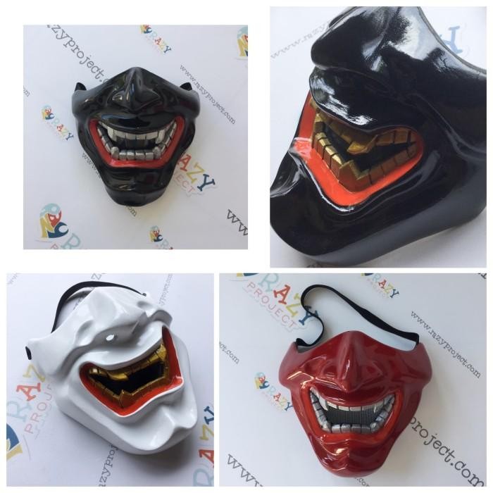 Mask Topeng Kayu Cosplay Anime Half Oni Setan Jepang Halloween Merah