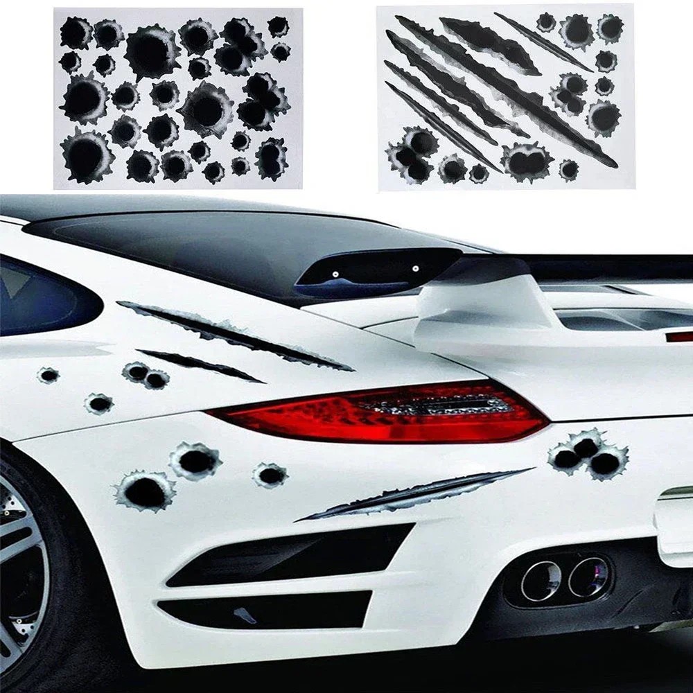 Car Styling 3D Decals Emblem Symbol Creative Personalized Stickers Fake Bullet Hole Gun Shots Funny 