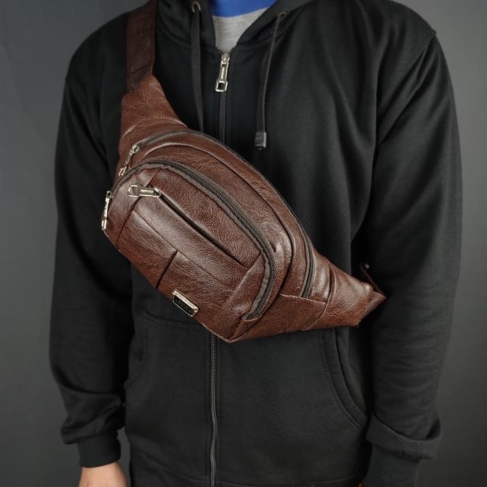TAS SELEMPANG PRIA TAS PINGGANG KULIT WAISTBAG ANTI AIR SPORTY