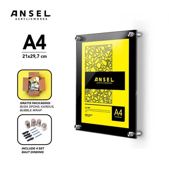 Acrylic Wall Frame / Bingkai Foto Dinding Akrilik / A4 Hitam [Satuan]