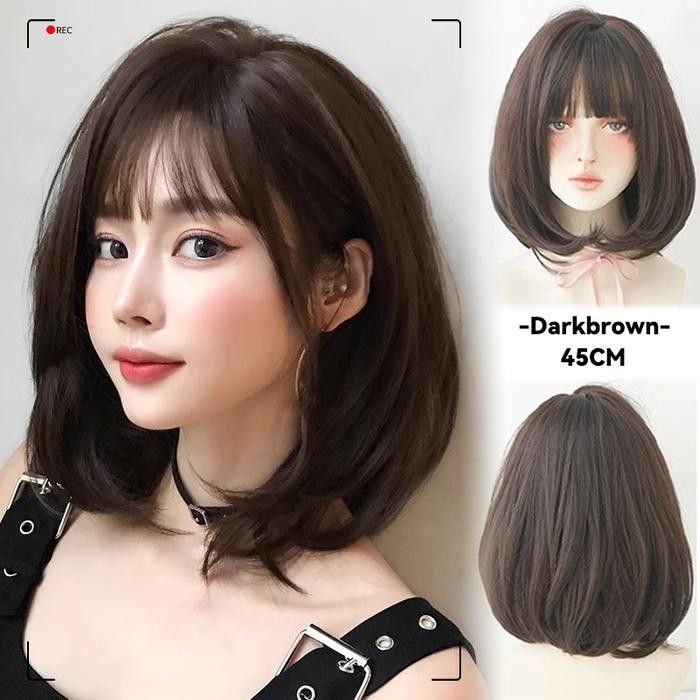 Rambut Palsu Wig Wanita Korea Style Aesthetic Premium Fiber full wig korea rambut palsu satu kepala